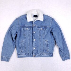 Forever 21 Men Denim Trucker Jacket M Sherpa Lined Medium Wash Blue Coat